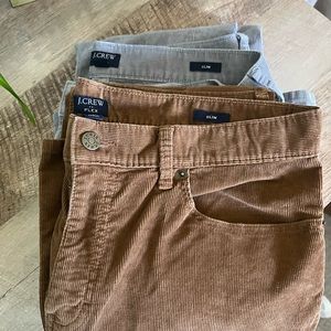 Bundle of 2 j crew slim fit flex corduroys, gray and brown